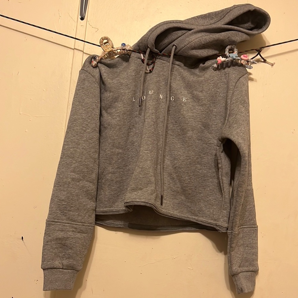 Lounge cut off hoodie size small, gray in color